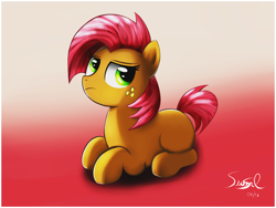 Size: 2020x1520 | Tagged: safe, artist:swi-rls, derpibooru import, babs seed, earth pony, brown coat, female, filly, freckles, solo, two toned mane