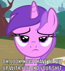 Size: 550x600 | Tagged: safe, edit, edited screencap, screencap, amethyst star, mare do well, sparkler, the mysterious mare do well, annoyed, caption, cropped, image macro, reaction image, solo, vulgar