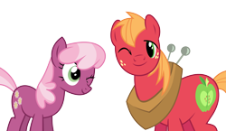 Size: 7657x4443 | Tagged: safe, artist:synch-anon, artist:twiforce, derpibooru import, big macintosh, cheerilee, earth pony, pony, absurd resolution, cheerimac, male, shipping, simple background, stallion, straight, transparent background, vector, wink