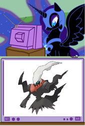 Size: 411x603 | Tagged: safe, derpibooru import, nightmare moon, darkrai, exploitable meme, pokémon, tv meme