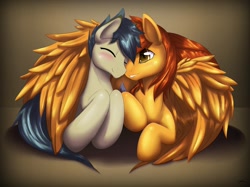 Size: 1280x958 | Tagged: safe, artist:mirapony, derpibooru import, oc, oc only, pegasus, pony, blushing, gay, male, shipping