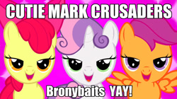 Size: 1280x719 | Tagged: safe, edit, edited screencap, screencap, apple bloom, scootaloo, sweetie belle, just for sidekicks, bedroom eyes, bronybait, caption, cute, cutie mark crusaders, jailbait, meme, run, wrong neighborhood