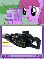 Size: 564x760 | Tagged: safe, derpibooru import, berry punch, berryshine, drunk missile, exploitable meme, meme, obligatory pony, rise of the triad, tv meme, weapon