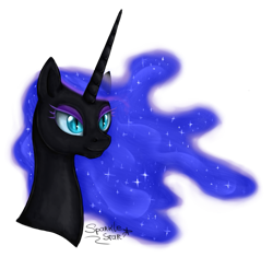 Size: 575x540 | Tagged: safe, artist:sparklestarcat, derpibooru import, nightmare moon, bust, mugshot, portrait, solo