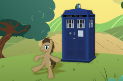 Size: 6000x3964 | Tagged: safe, artist:spectty, derpibooru import, doctor whooves, pony, bipedal, doctor who, solo, tardis, walking