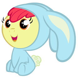 Size: 3200x3200 | Tagged: safe, artist:beavernator, apple bloom, pony, baby, baby apple bloom, baby pony, bunny bloom, bunny costume, clothes, cute, foal, simple background, solo, vector, white background