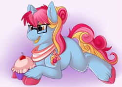 Size: 1000x710 | Tagged: safe, artist:anuvia, oc, oc only, cupcake, glasses, unshorn fetlocks