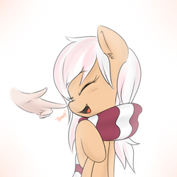 Size: 900x900 | Tagged: safe, artist:phon-e, derpibooru import, oc, oc only, human, boop, clothes, cute, eyes closed, hand, happy, open mouth, scarf, smiling