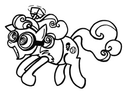 Size: 570x419 | Tagged: safe, artist:samueleallen, derpibooru import, screwball, wonderbolts academy, clothes, goggles, hat, monochrome, propeller hat, solo, swirly eyes, uniform, wonderbolts uniform