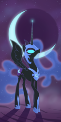 Size: 1000x1984 | Tagged: safe, artist:astarcis, derpibooru import, nightmare moon, glowing eyes, solo