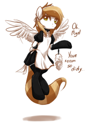 Size: 1280x1772 | Tagged: safe, artist:maccoffee, oc, oc only, oc:coffee cream, pegasus, pony, clothes, crossdressing, duster, maid, solo