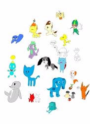 Size: 2543x3489 | Tagged: safe, artist:pokeneo1234, derpibooru import, pound cake, pumpkin cake, spike, bushwoolie, dragon, turtle, g1, adventure time, asdfmovie, az, baby tooth, blue, blues clues, bmo, bravest warriors, bubble guppies, bubble puppy, catbug, charlie brown, cheese chao, crossover, disney, drawn together, high five ghost, ling-ling, mao, mio, mio & mao, mr salt, mrs pepper, paprika, peanuts, petalar, pingu, regular show, rise of the guardians, robert the seal, sonic the hedgehog (series), thundercats, wakfu, woodstock (peanuts)