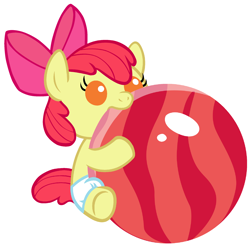 Size: 2280x2280 | Tagged: safe, artist:beavernator, apple bloom, pony, baby, baby apple bloom, baby pony, bowling ball, diaper, foal, nom, solo