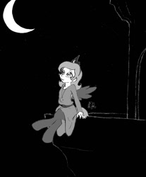 Size: 1240x1500 | Tagged: safe, artist:dj-black-n-white, derpibooru import, oc, oc only, oc:selene, satyr, moon, night, offspring, parent:princess luna, solo