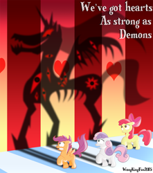 Size: 1134x1280 | Tagged: safe, artist:wangkingfun, apple bloom, scootaloo, sweetie belle, demon, cutie mark crusaders, hearts as strong as horses, shadow