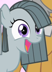 Size: 285x391 | Tagged: safe, derpibooru import, screencap, igneous rock pie, marble pie, the cutie mark chronicles, cropped, filly, happy, reaction image, smiling, solo focus, younger