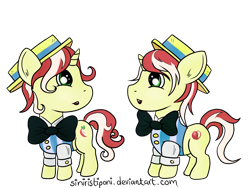 Size: 1717x1288 | Tagged: safe, artist:cwossie, derpibooru import, flam, flim, bowtie, clothes, colt, looking up, simple background, smiling, transparent background, vector, younger