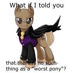 Size: 1500x1500 | Tagged: safe, derpibooru import, cloak, clothes, ear fluff, fluffy, frown, glare, glasses, looking at you, meme, morpheus, ponified, serious face, simple background, solo, suit, the matrix, transparent background, unshorn fetlocks, vector, what if i told you, worst pony