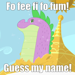 Size: 500x500 | Tagged: safe, derpibooru import, edit, edited screencap, screencap, spike, dragon, the cutie mark chronicles, aku's fairy tales, cropped, image macro, samurai jack, solo, spikezilla