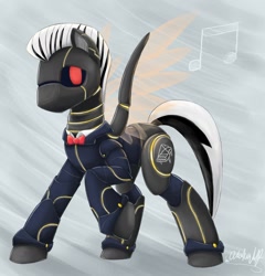 Size: 1672x1743 | Tagged: safe, artist:otakuap, derpibooru import, oc, oc only, oc:ruhig fortepiano, pegasus, pony, robot, clothes, solo