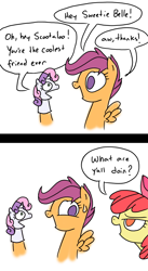 Size: 700x1276 | Tagged: safe, artist:grilledcat, derpibooru import, apple bloom, scootaloo, sweetie belle, hand puppet, puppet