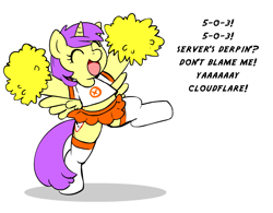 Size: 771x600 | Tagged: safe, alula, pluto, princess erroria, alicorn, pony, /mlp/, 4chan, bipedal, cheerleader, clothes, midriff, skirt, socks