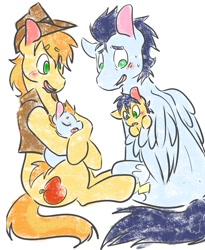 Size: 928x1133 | Tagged: safe, artist:cleppyclep, derpibooru import, braeburn, soarin', gay, magical gay spawn, male, offspring, parent:braeburn, parent:soarin', parents:soarburn, shipping, soarburn