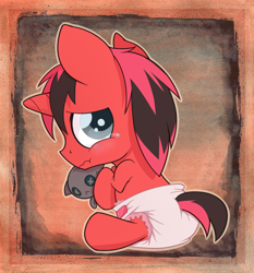 Size: 860x924 | Tagged: safe, artist:cuddlehooves, derpibooru import, oc, oc only, oc:anom-allie, pony, baby, baby pony, diaper, foal, poofy diaper, solo