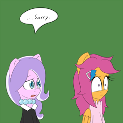 Size: 800x800 | Tagged: safe, artist:jake heritagu, diamond tiara, scootaloo, pony, comic:ask motherly scootaloo, alternate hairstyle, apology, begging, clothes, dress, hairpin, motherly scootaloo, sorry, wham line