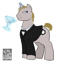 Size: 700x760 | Tagged: safe, artist:lissa-quon, james bond, martini, ponified, simple background, solo