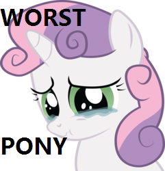 Size: 241x250 | Tagged: safe, sweetie belle, crying, obvious troll, op is a cuck, sad, sweetiebuse, trollbait, worst pony