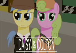 Size: 900x627 | Tagged: safe, artist:tggeko, daisy, flower wishes, goldengrape, sir colton vines iii, earth pony, pony, bonnie and clyde, female, male, mare, movie poster, parody, stallion