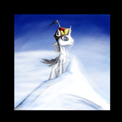 Size: 2520x2520 | Tagged: safe, artist:aaronmk, derpibooru import, alicorn, pony, hat, mountaintop, sky, solo, tengri, tengriism, turkic