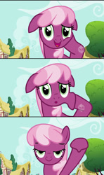 Size: 845x1428 | Tagged: safe, artist:dtkraus, derpibooru import, edit, cheerilee, goo pony, original species, bedroom eyes, comic, looking at you, screencap comic, squishilee, wat