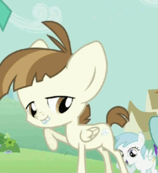 Size: 480x525 | Tagged: safe, derpibooru import, screencap, cotton cloudy, featherweight, twist, ponyville confidential, animated, cropped, loop, offscreen character, plot, reversed, solo focus