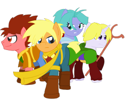 Size: 865x685 | Tagged: safe, artist:mrponiator, derpibooru import, garet, golden sun, isaac, ivan, mia, ponified, simple background, transparent background