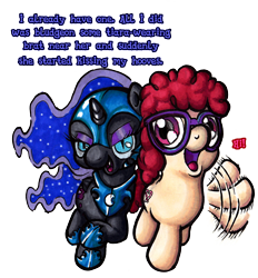 Size: 1356x1462 | Tagged: safe, artist:darkone10, derpibooru import, nightmare moon, twist, cute, filly, nightmare woon