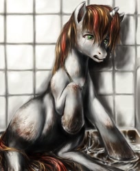 Size: 736x900 | Tagged: safe, artist:balthasar999, derpibooru import, oc, oc only, oc:rosy stripes, pony, unicorn, fanfic:first pony view, dirty, fanfic, fanfic art, female, hoers, mare, realistic, solo