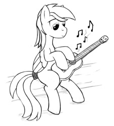 Size: 968x1074 | Tagged: safe, artist:stinkehund, derpibooru import, oc, oc only, pegasus, pony, guitar, male, monochrome, music, music notes, solo, stallion