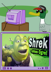 Size: 565x800 | Tagged: safe, derpibooru import, duck, ogre, barely pony related, baseball cap, exploitable meme, hat, meme, parody, shrek, sidorovich, style emulation, super smash bros., super smash bros. 4, top cunt, top gun, tv meme, vulgar