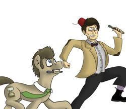 Size: 2300x2000 | Tagged: safe, artist:yungdissy, derpibooru import, doctor whooves, bowtie, crossover, eleventh doctor, fez, hat, human ponidox, running, sonic screwdriver, the doctor, timelord ponidox, wip