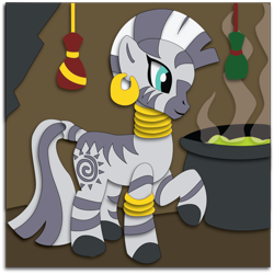 Size: 1864x1866 | Tagged: safe, artist:the-paper-pony, derpibooru import, zecora, zebra, cauldron, smiling, solo