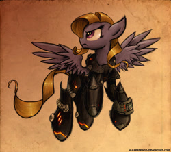 Size: 2000x1772 | Tagged: safe, artist:vulpessentia, derpibooru import, oc, oc only, oc:comet kicker, pegasus, pony, fallout equestria, armor, enclave, solo