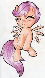 Size: 700x1195 | Tagged: safe, artist:warumono1989, derpibooru import, scootaloo, blushing, cute, cutealoo, flying, scootaloo can fly