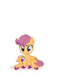 Size: 733x978 | Tagged: safe, artist:supermanwich23, derpibooru import, scootaloo, messy, mouth hold, paint, paint in hair, paint on feathers, paint on fur, paintbrush, solo