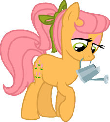 Size: 741x821 | Tagged: safe, artist:abion47, artist:bronybase, artist:starryoak, derpibooru import, posey, earth pony, pony, g1, g1 to g4, generation leap, mouth hold, simple background, solo, transparent background, watering can