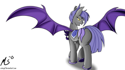 Size: 1000x564 | Tagged: safe, artist:ciscoql, derpibooru import, oc, oc only, oc:midnight blossom, bat pony, pony, fangs, solo