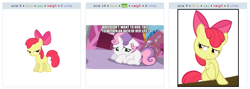 Size: 803x286 | Tagged: safe, apple bloom, sweetie belle, exploitable meme, juxtaposition, juxtaposition win