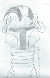 Size: 1080x1671 | Tagged: safe, artist:2shyshy, derpibooru import, zecora, zebra, boba fett, crossover, monochrome, solo, star wars, traditional art