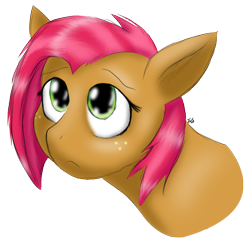 Size: 858x827 | Tagged: safe, artist:tunderi, derpibooru import, babs seed, earth pony, brown coat, female, filly, freckles, solo, two toned mane